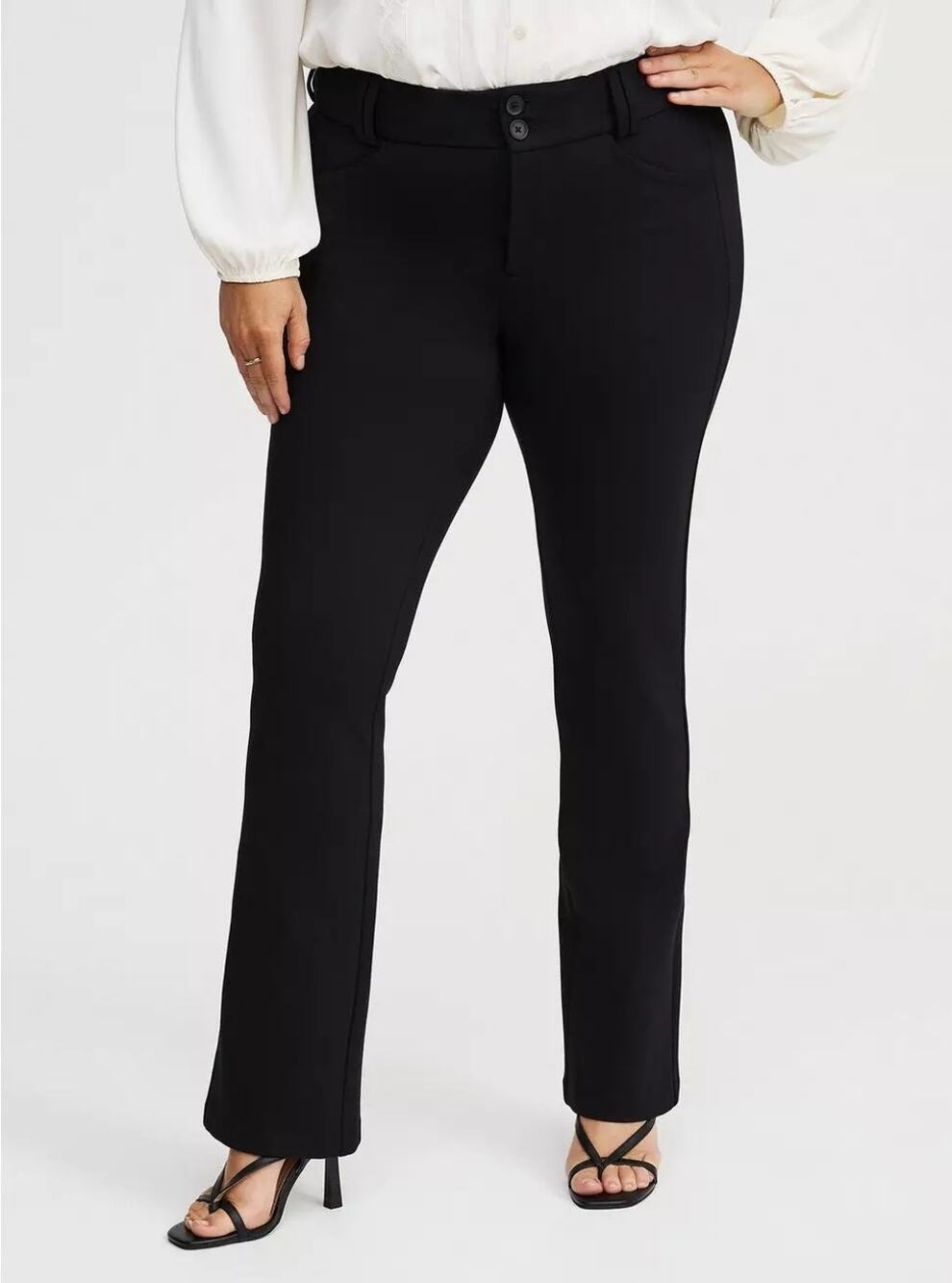 Torrid Trouser Slim Boot Studio Luxe Ponte Mid-Rise Pant in Deep Black Business